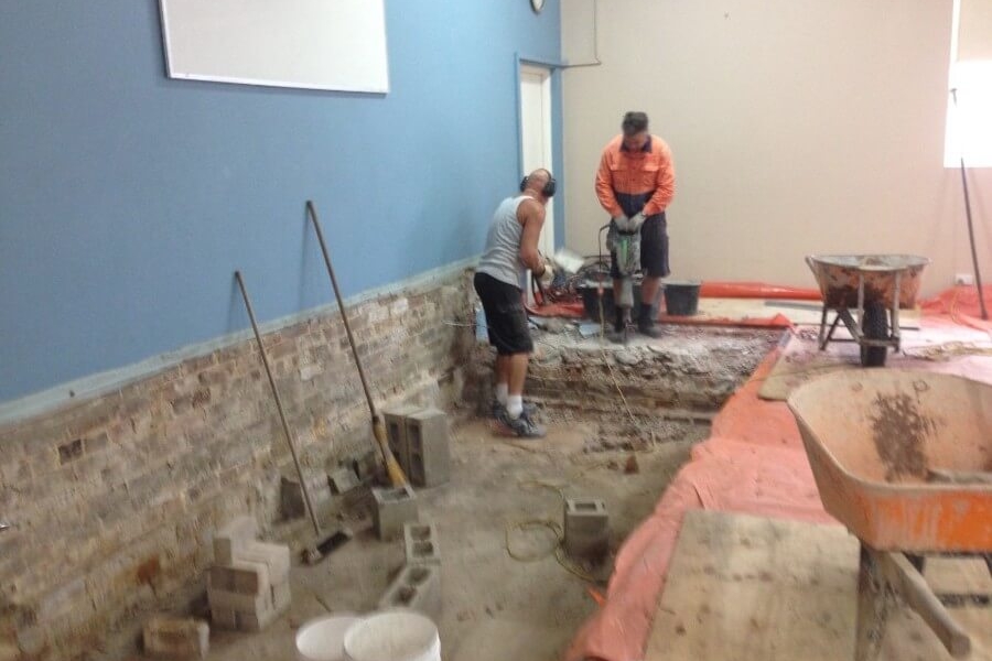 Jack Hammering concrete from old stage West Ryde Family Stage-The Right Builder900c