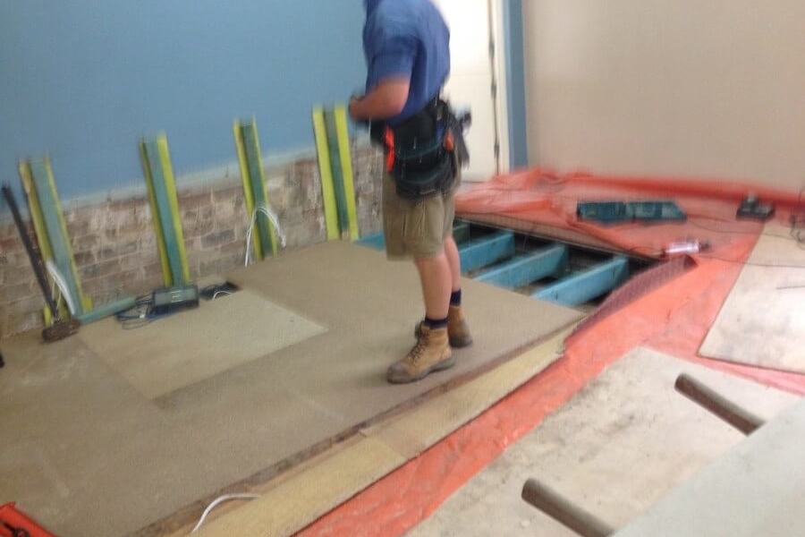 Laying Flooring in New Stage Area at West Ryde Family Church-The Right Builder4c